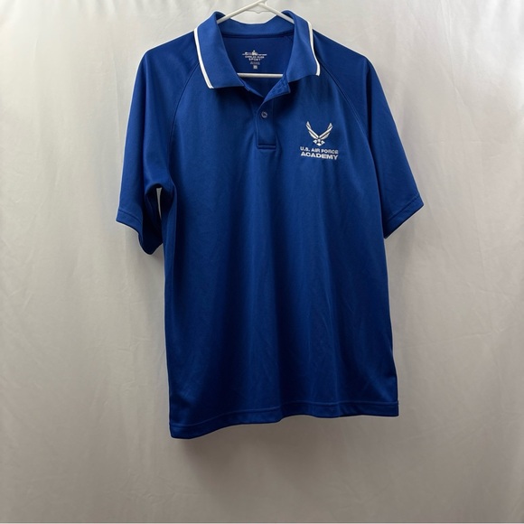 US Air Force Polo Shirt Medium Blue White Gray Logo Military Pilot Golf Mens - Picture 2 of 8